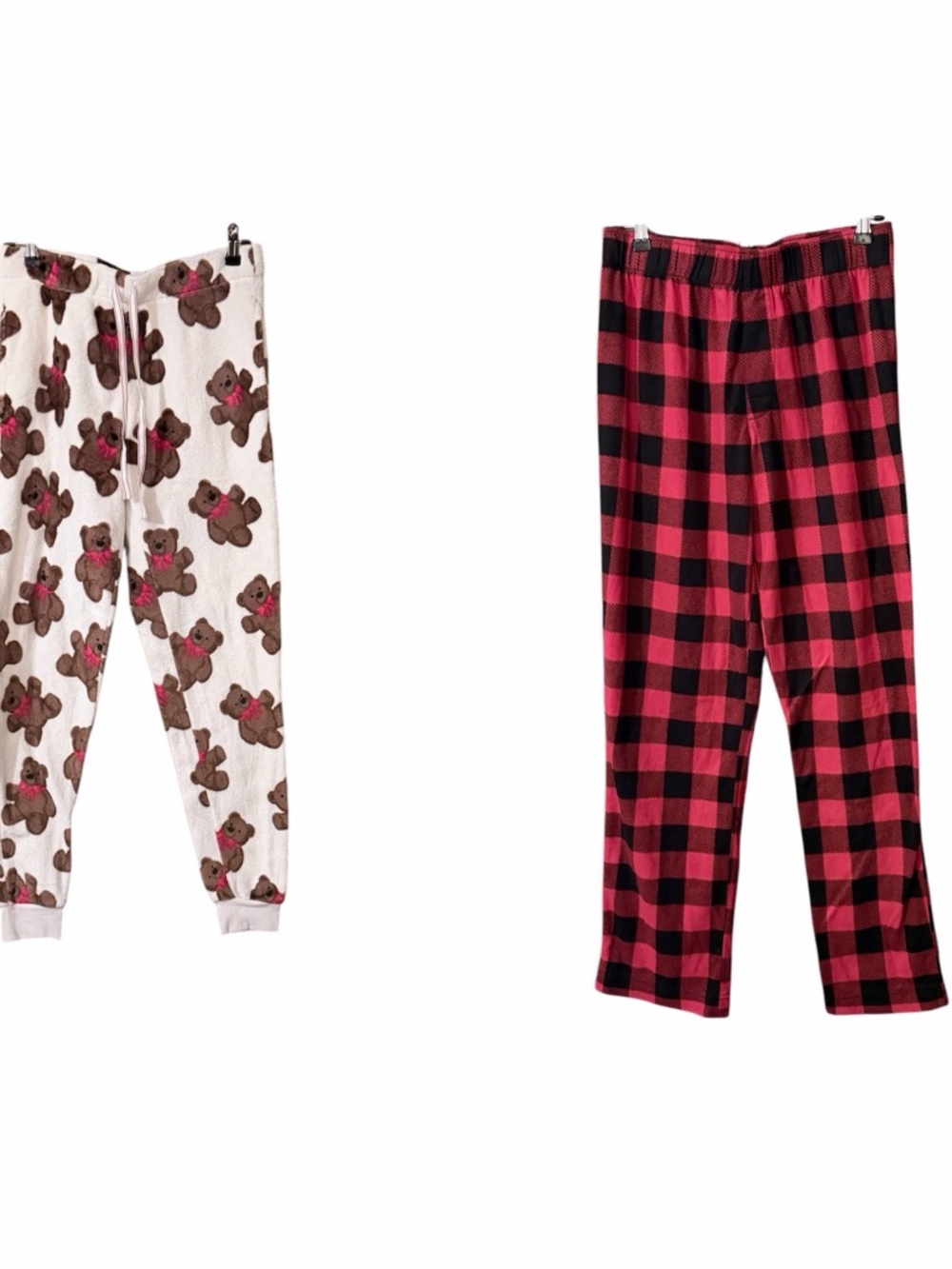 Bundle of Women’s Pajama Pants Set - Cream Bear Print & Red Buffalo Plaid